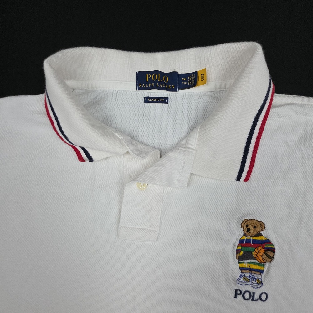 Polo Ralph Lauren Classic Fit Basketball Bear Polo Shirt Mens XXL White Cotton - Picture 1 of 9